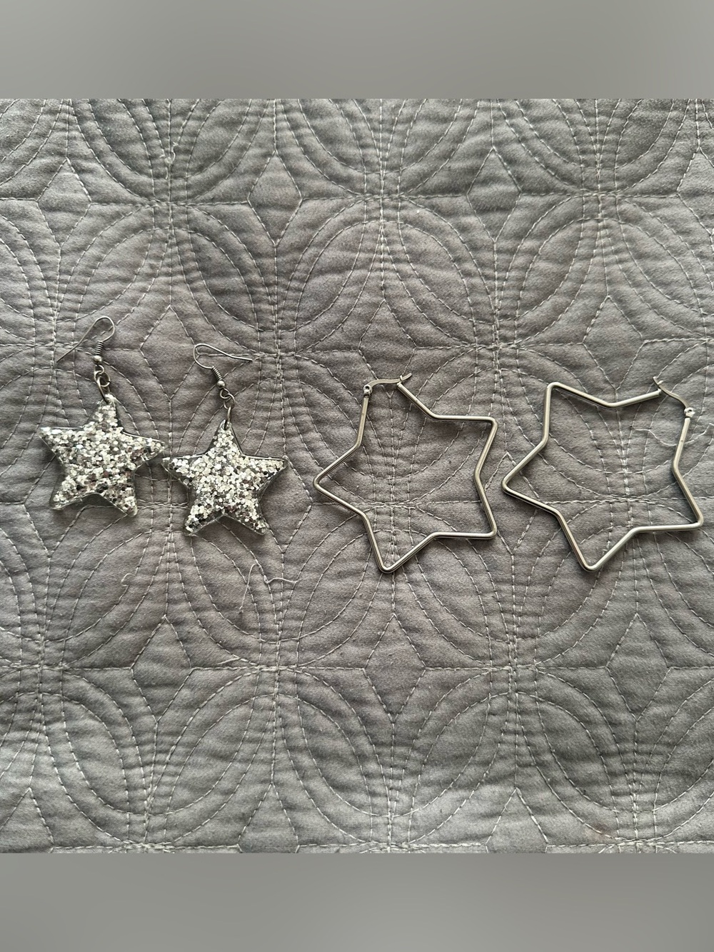 SHEIN Silver Glitter Star Drop and Star Hoop Earring Set
